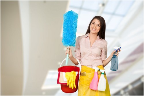 Domestic cleaner working in a Lambeth kitchen and living area