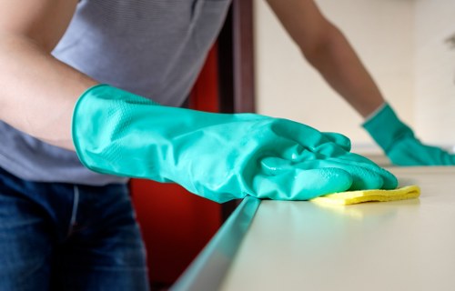 Professional cleaning of oven interior with careful chemical handling